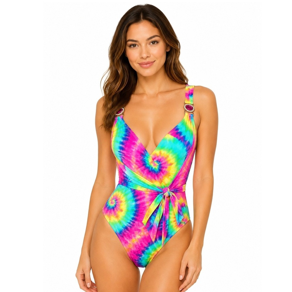 *NWT* Moda Minx Tie Dye One Piece Swimsuit Women‎ Medium Rhinestone Halter